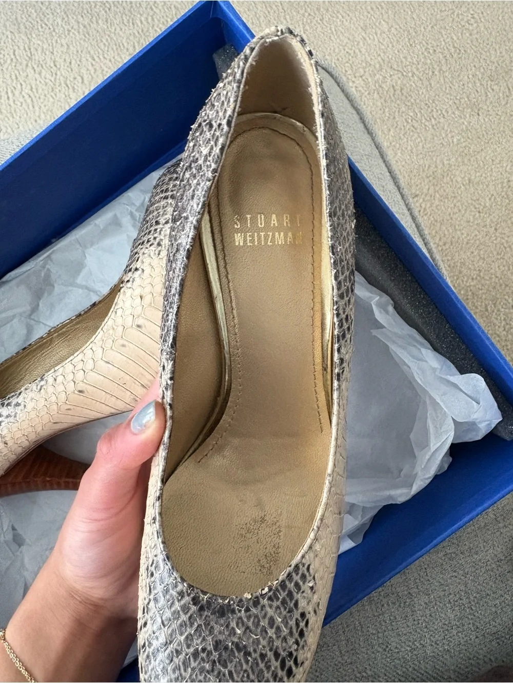 Stuart Weitzman Snakeskin Leather Platform Pumps Wood Heel Size 6
